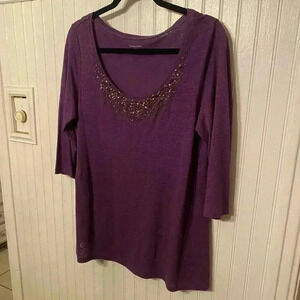 Eileen Fisher 100% linen 3/4 sleeve blouse